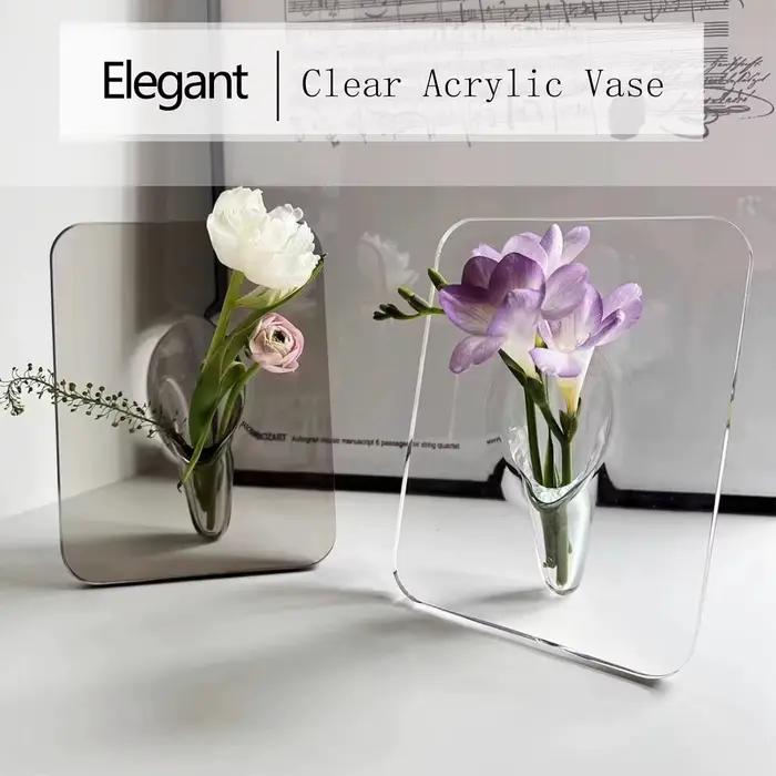 Vase à fleurs en acrylique transparent – Rectangulaire moderne pour la maison