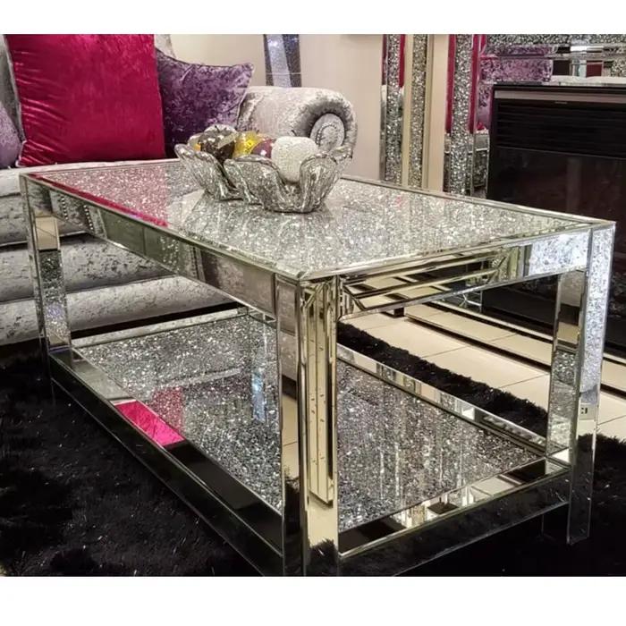 Table basse centrale creuse avec plateau en verre, meubles miroir de salon