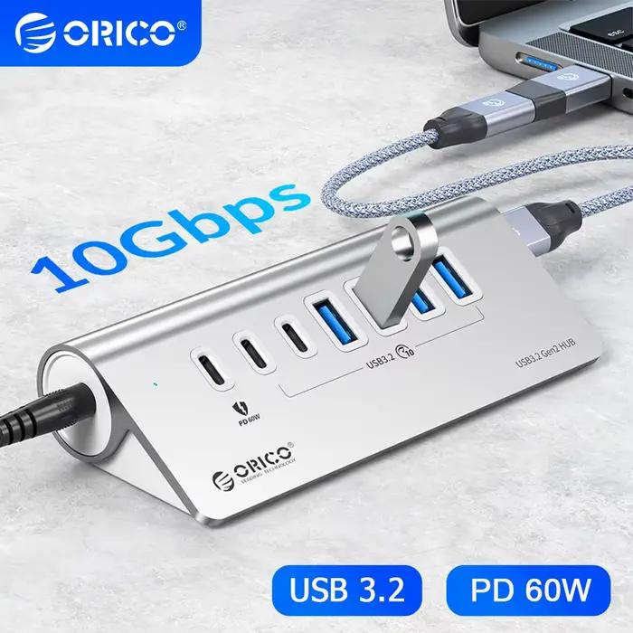 ORICO 10Gbps USB 3.2 Station d'accueil Hub Type C séparateur PD60W adaptateur de charge Multi 4/7 Ports commutateur pour PC accessoires d'ordinateur portable