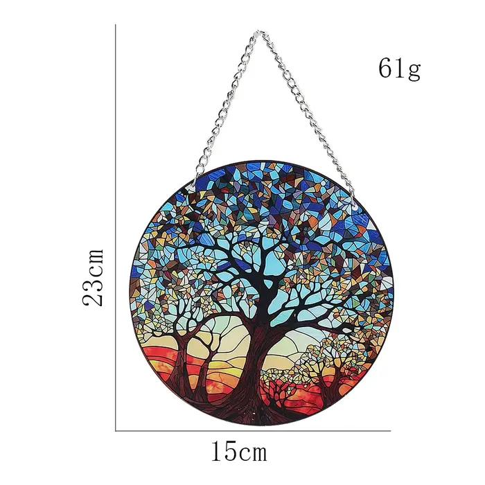 Arbre de vie rond peint en acrylique