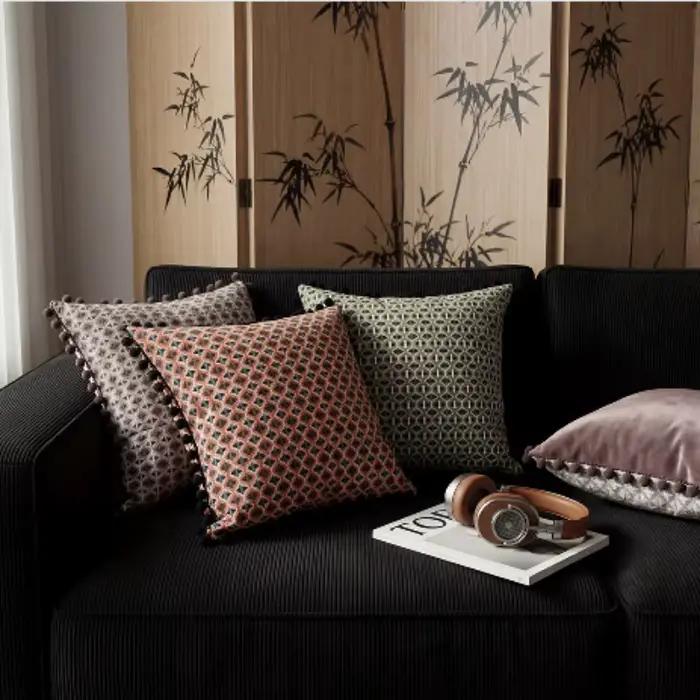 Housse de coussin jacquard géométrique rétro 50x50 cm