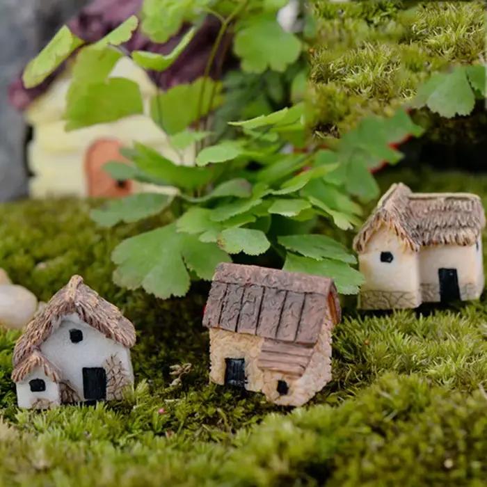 2 pièces maison fantaisie Miniatures petit paysage chalet résine artisanat ornement Mini Figurines mousse Terrarium décor