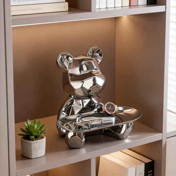 Statue d'ours géométrique avec plateau de rangement