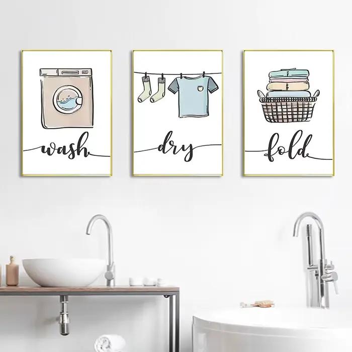 Affiche décorative d'art de buanderie moderne, impressions mignonnes, lavage à sec, possède des anticorps, modèle de signe, image de toile, décor de mur à la maison simple