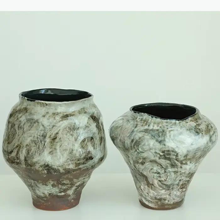 Vase en céramique peint abstrait, pot de plante rétro créatif, décoration de table, arrangement de fleurs, vases floraux, décoration esthétique de la pièce