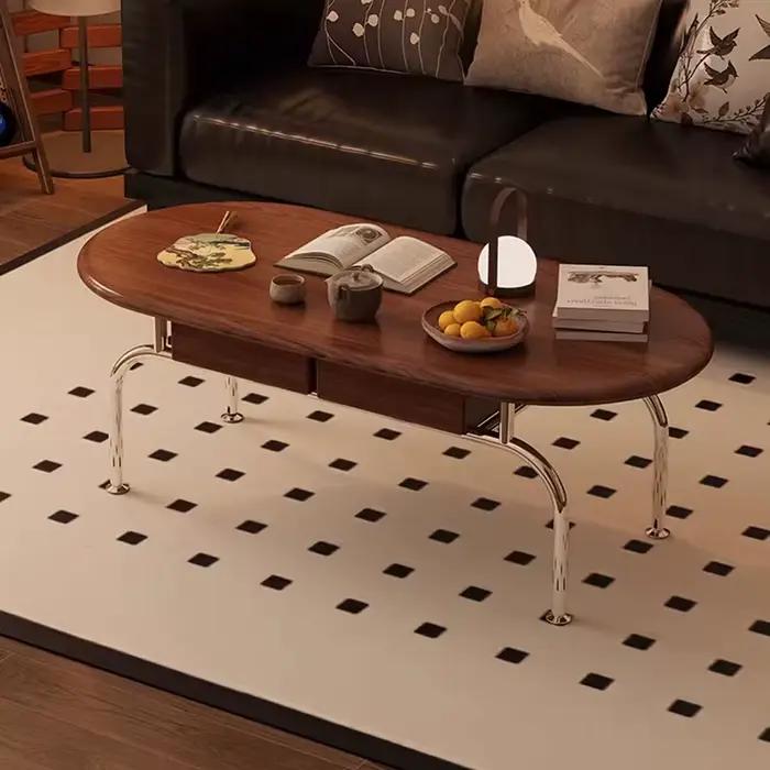 Table basse vintage avec tiroirs design esthétique pieds ovales métal élégante pour maison occasions spéciales