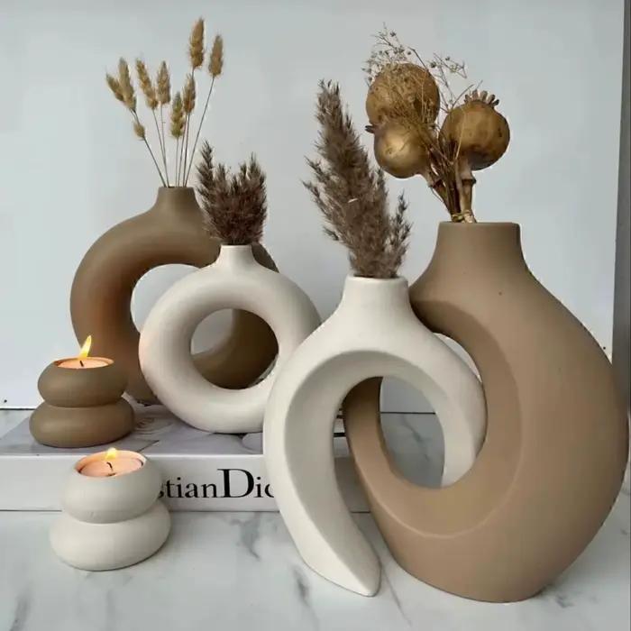 Ensemble de 2 vases creux nordiques modernes de qualité supérieure pour la décoration intérieure moderne