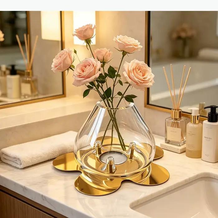 Vase en verre Alien avec base en métal, vases hydroponiques, ornement pour arrangement floral, vase décoratif, décoration esthétique pour la pièce