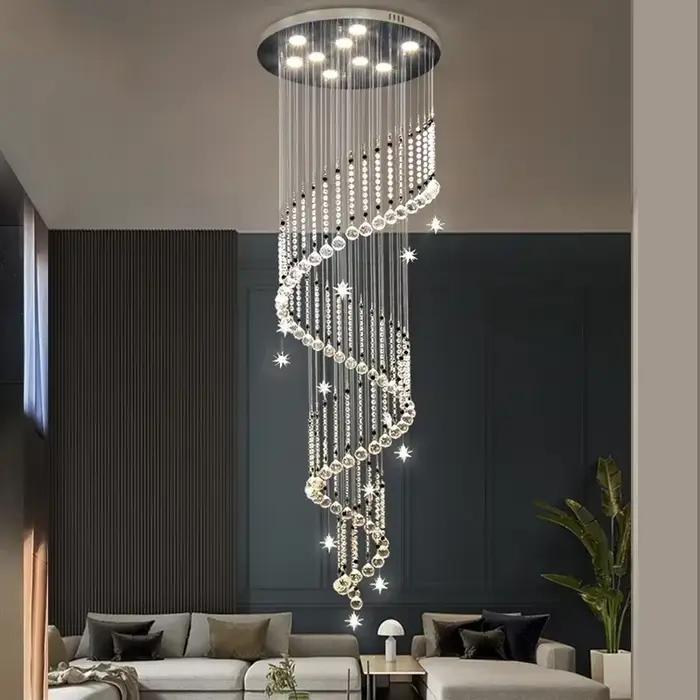 Lustre en cristal d'escalier Duplex moderne pour salon lampes suspendues longues décor à la maison couloir hall Villla