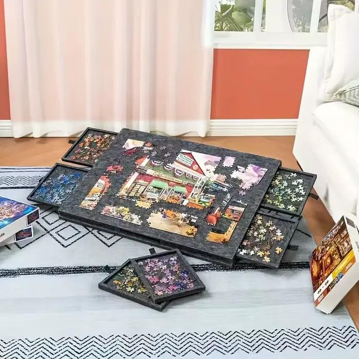 1 ensemble de planches de Puzzle décoratives 6 en 1, bureau de Puzzle inclinable avec 6 tiroirs, peut contenir 1000 pièces pour la décoration de la maison et le rangement éducatif