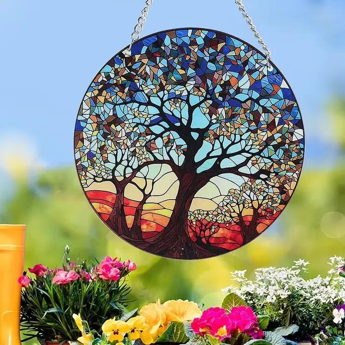 Arbre de vie rond peint en acrylique