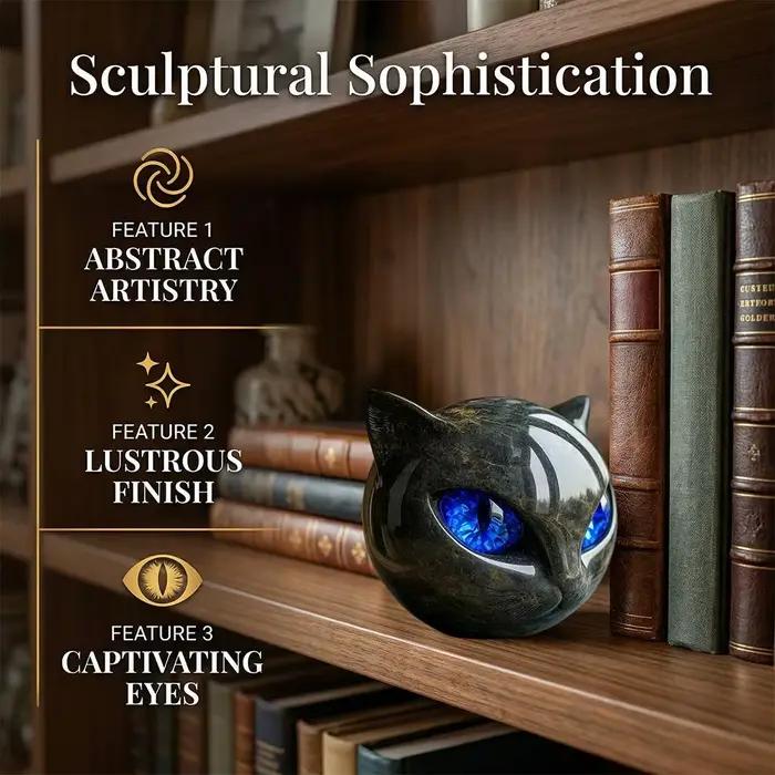 Ornement tête de chat noir avec effets oculaires 3D