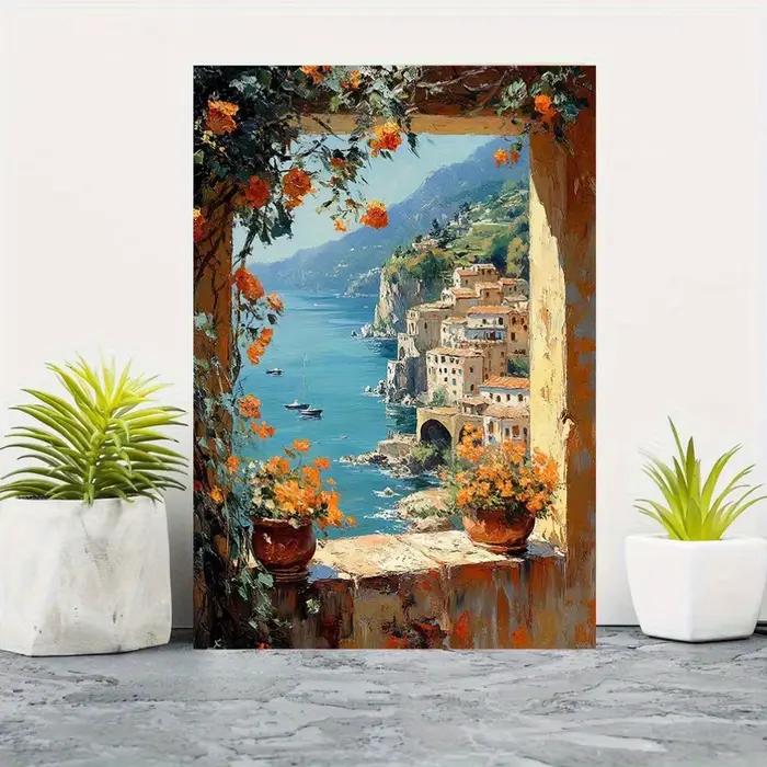 Toile d'art avec vue sur la mer méditerranéenne - Peinture de la côte d'Amalfi
