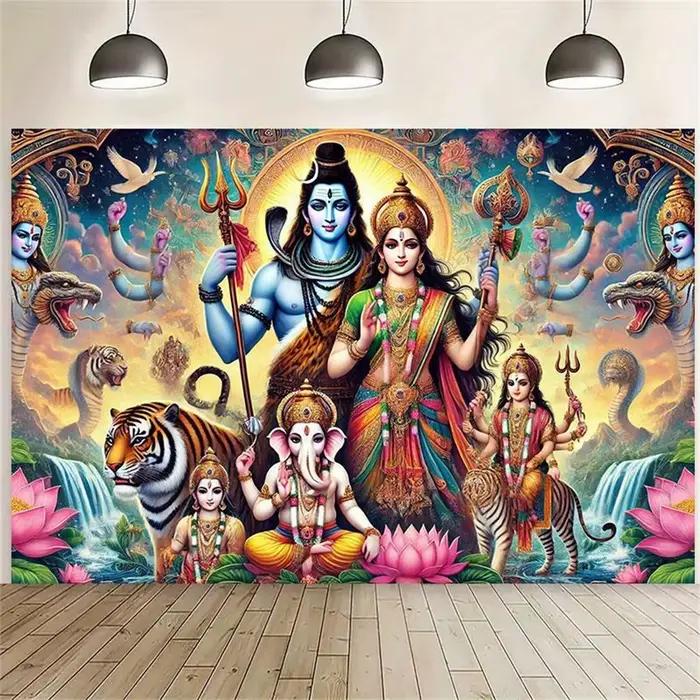 Shiva famille tapisserie dieu hindou Parvati Ganesha Kartikeya toile Art tenture murale Temple décor à la maison cadeau spirituel salle de Yoga