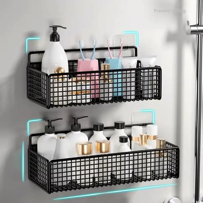 Étagère de rangement noire et blanche pour salle de bain
