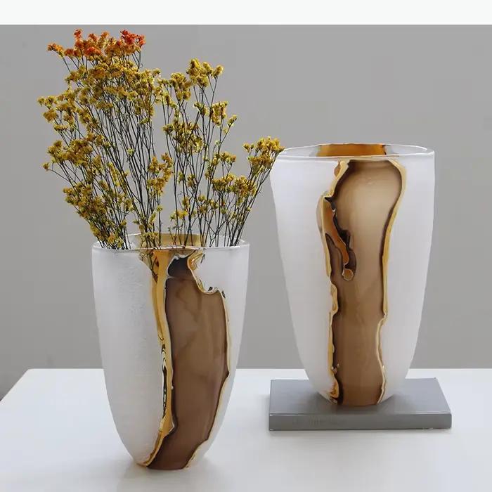 Vase en verre abstrait craquelé, multicolore, émaillé, pour fleurs, hydroponie, terrarium, accessoires de décoration intérieure