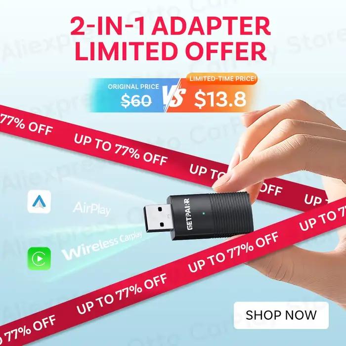 Pairr A1 Mini adaptateur CarPlay Android Auto sans fil 2 en 1 accessoires de voiture pour iPhone ou téléphone Android nouvelle mise à niveau OTA 2025