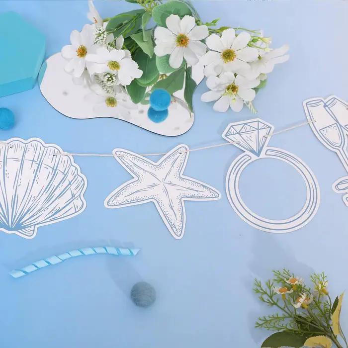 Bannière 'Last Toast on the Coast' pour décoration de plage, de fête nuptiale et de enterrement de vie de jeune fille, 30 pieds de cordon, double face, décor coquillages et verres à champagne