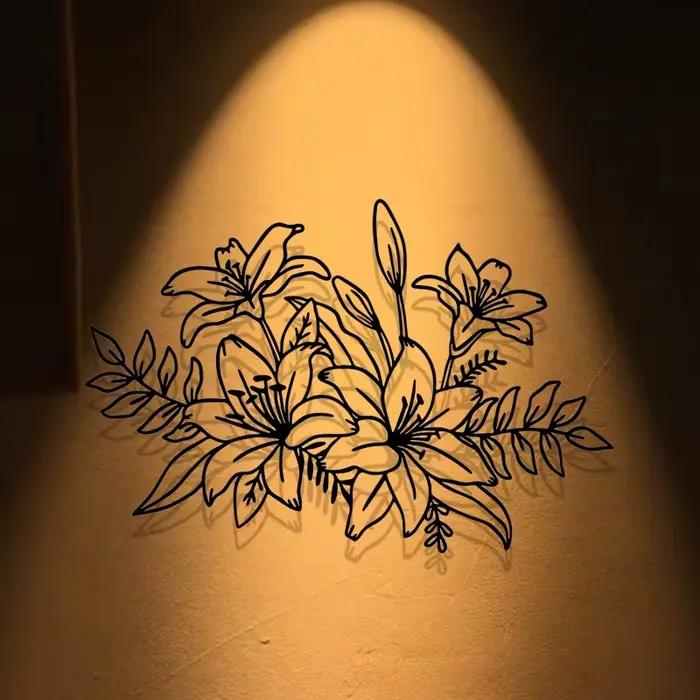 Sculpture murale artistique 2D en métal en forme de lys, les décorations murales florales sont utilisées dans les jardins extérieurs, les terrasses, les intérieurs domestiques et les balcons.