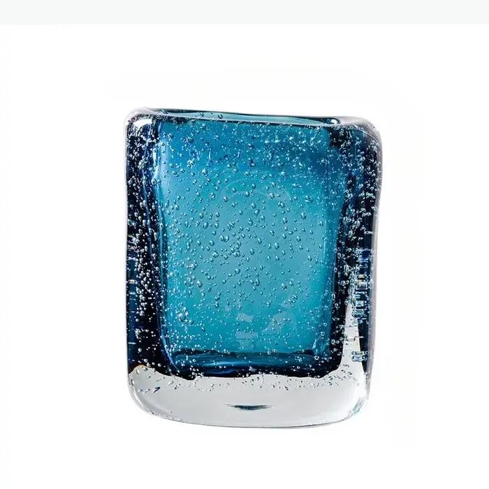 Vase en verre bleu, bouteille en verre à paroi épaisse, terrarium hydroponique, vase à fleurs carré géométrique, pot de fleurs, décoration d'intérieur