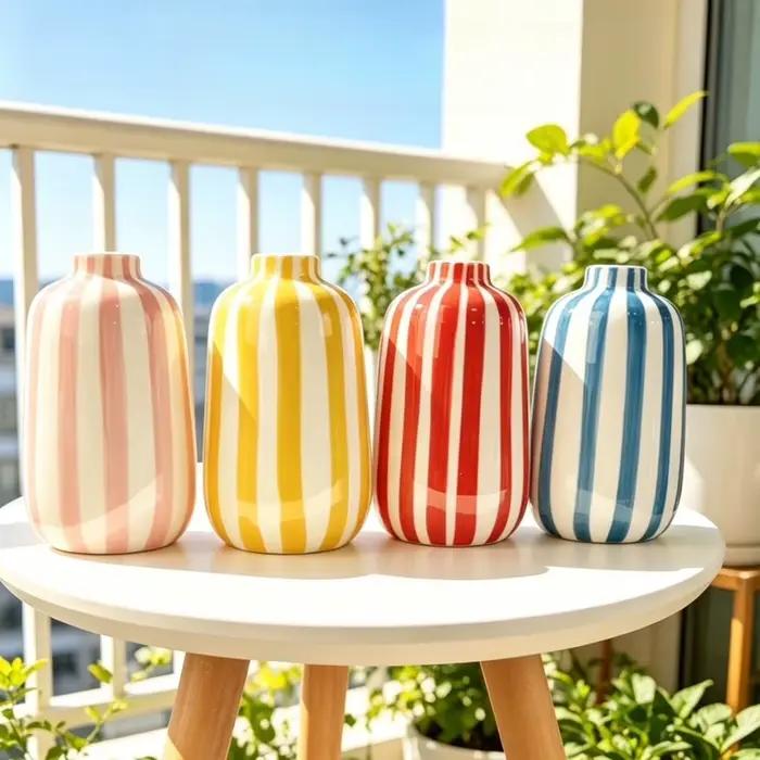 1 vase à fleurs en céramique émaillée rayée