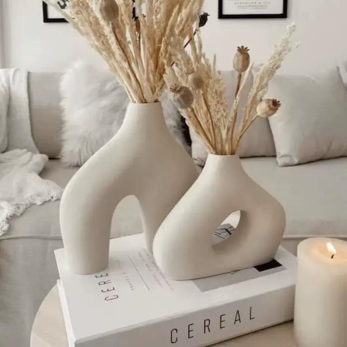 Ensemble de 2 vases creux nordiques modernes de qualité supérieure pour la décoration intérieure moderne