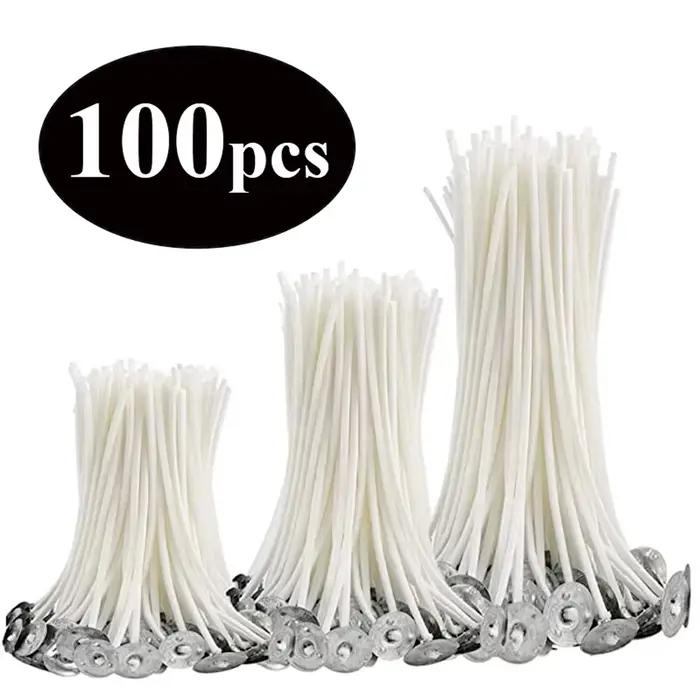 Mèche de bougie en fil de coton ciré de plusieurs tailles, 100 pièces/ensemble, mèche et support sans fumée, ensemble de fabrication de bougies, accessoires, support de mèches