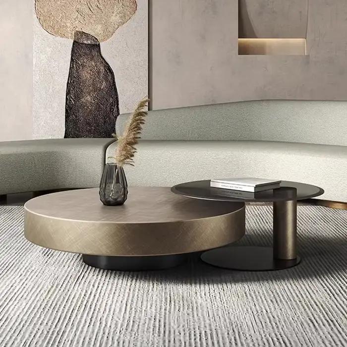 Table basse ronde en acier inoxydable moderne pour salon élégant avec espace de rangement pour maison nordique