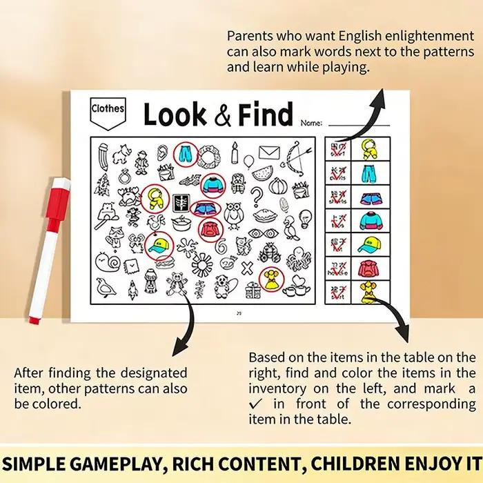 Livre de coloriage pour enfants avec objets cachés, plus de 100 activités de recherche et de coloriage, livre de puzzle éducatif interactif pour l'école, la maison et les voyages