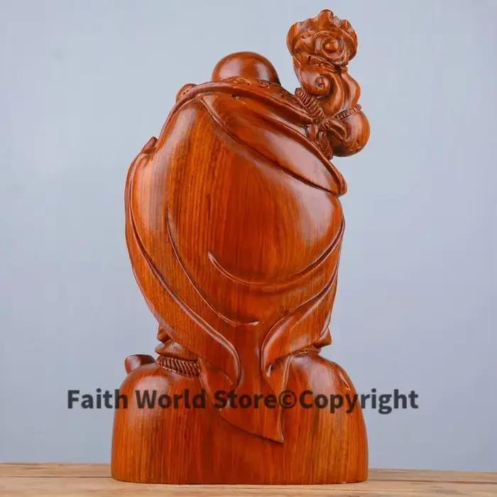 Statue de Bouddha Maitreya en bois rouge faite à la main