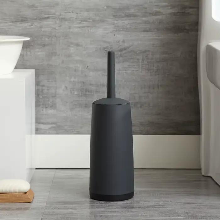Brosse de toilette au design moderne avec support et couvercle noirs pour brosses de nettoyage de salle de bain