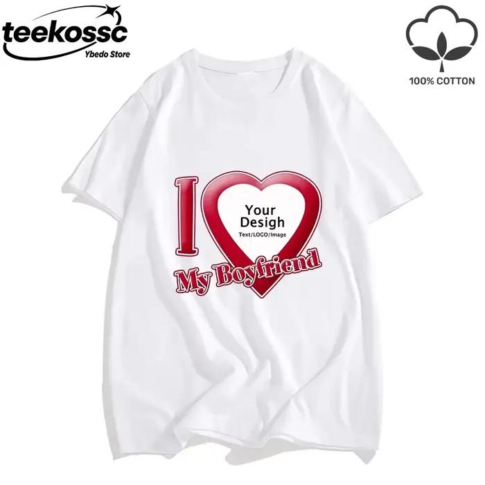 T-shirts DIY I Love My Boyfriend Girlfriend pour femmes et hommes, hauts d'été en coton à manches courtes, col rond, t-shirts surdimensionnés, vêtements de couple