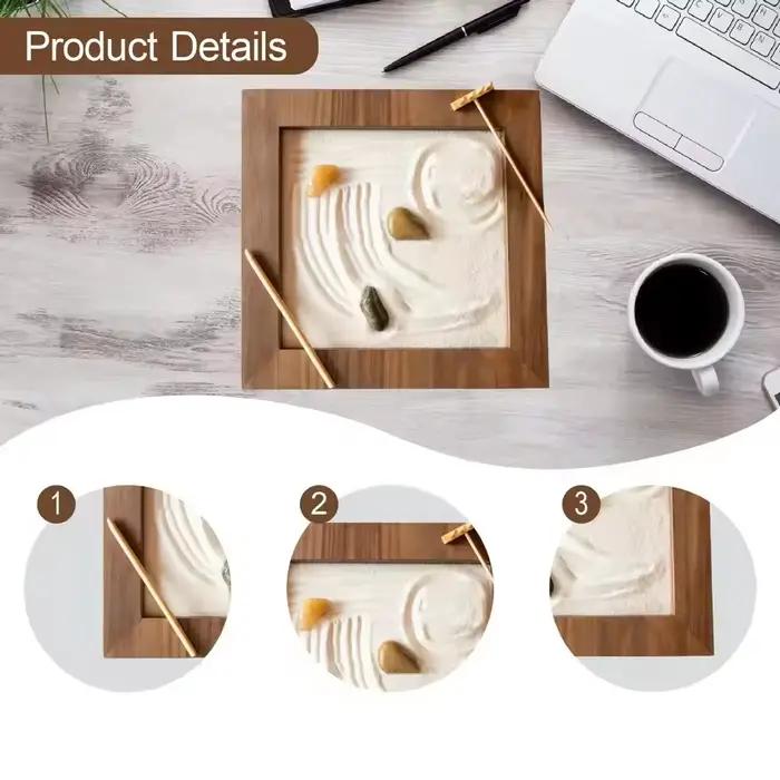Mini jardin zen en bois gris clair pour la relaxation et la méditation, idéal pour Pâques et autres occasions de détente
