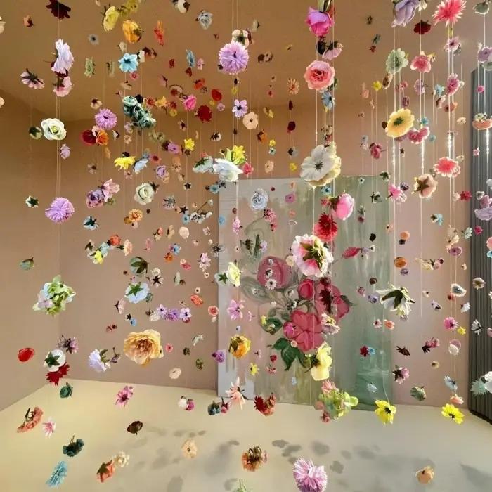 Rideau de fleurs artificielles style bohème