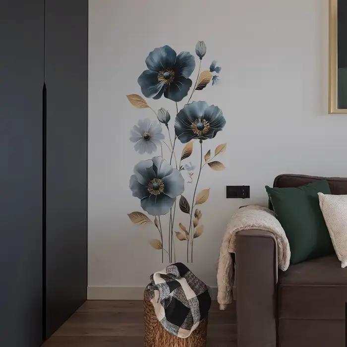 Autocollants muraux en vinyle aquarelle fleur bleue