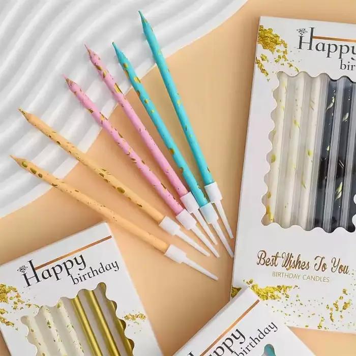 Bougie longue gâteau joyeux anniversaire, 6 pièces, décoration d'anniversaire pour enfants, bougie filetée créative pour fête, bougie crayon romantique