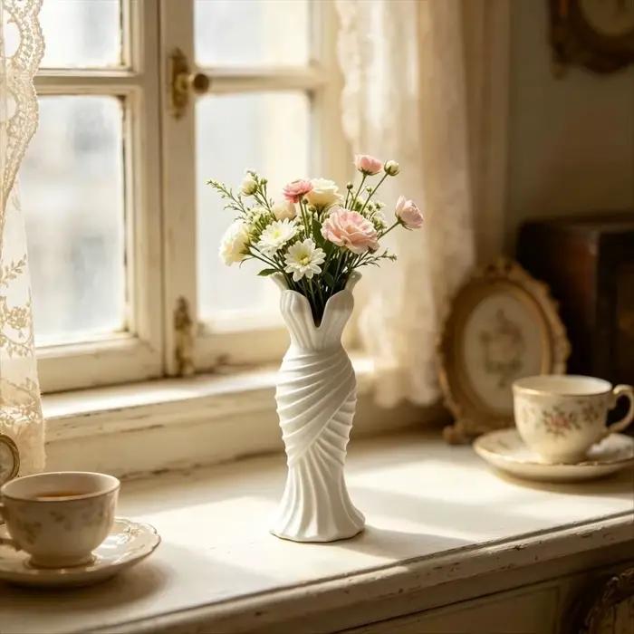 Vases à fleurs imprimés en 3D en forme de robe, design torsadé, style minimaliste, vase élégant en forme de robe, arrangement floral, vase décoratif