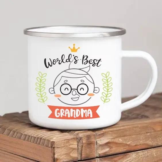 Tasse à café en émail pour grand-mère, cadeau de fête des mères, meilleure grand-mère du monde, tasses à boire grand-mère, cadeaux d'anniversaire grand-mère