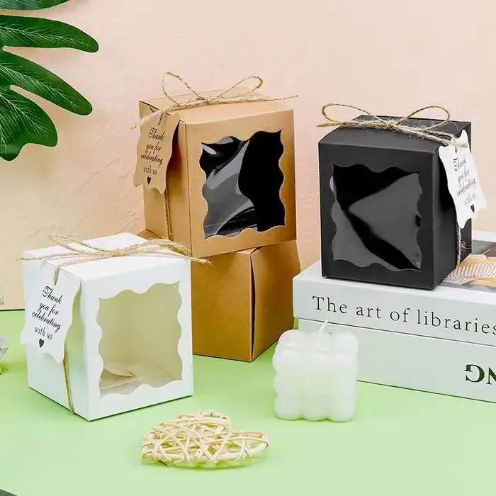 Boîte-cadeau de bougie 5/10/20 pièces avec fenêtre transparente avec étiquette et ficelle pour cadeau de fête