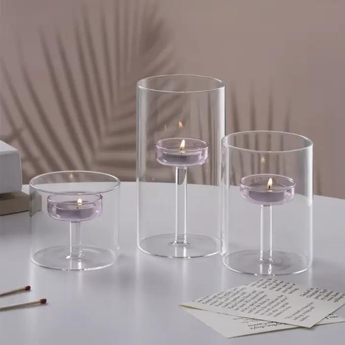 Bougeoir en verre de style européen INS, transparent, résistant à la chaleur, base solide, centre de table pour fête
