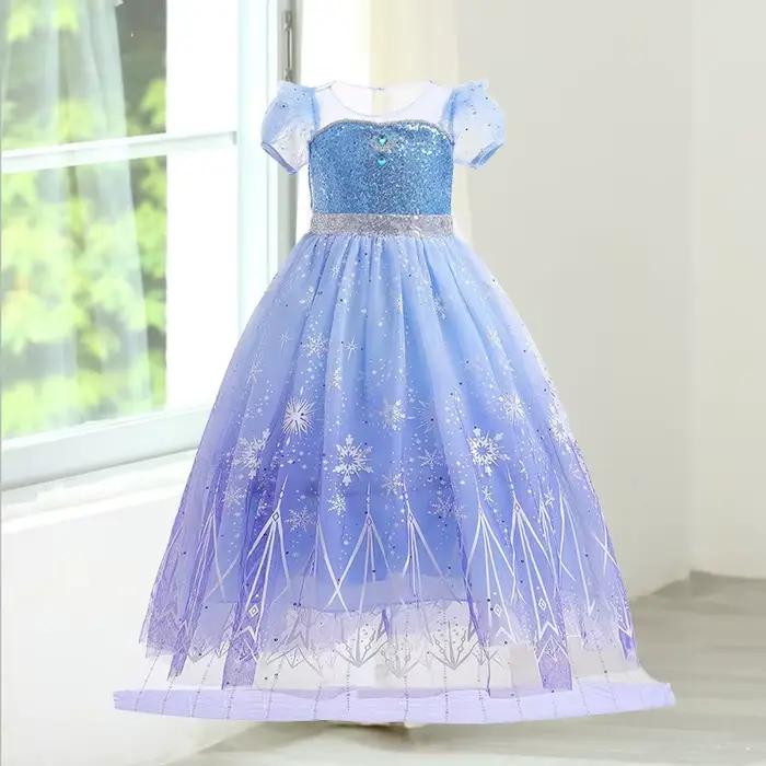Nouvelle robe Elsa lumineuse pour fille, tenue de fête d'anniversaire, costume de cosplay, robe d'Halloween pour enfant