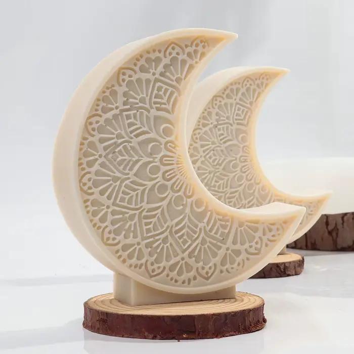 Moule en silicone pour bougie lune 3D, Eid Mubarak, Ramadan Mandala, croissant de lune, bougie étoile, moule en résine de gypse, cadeau de décoration du Ramadan