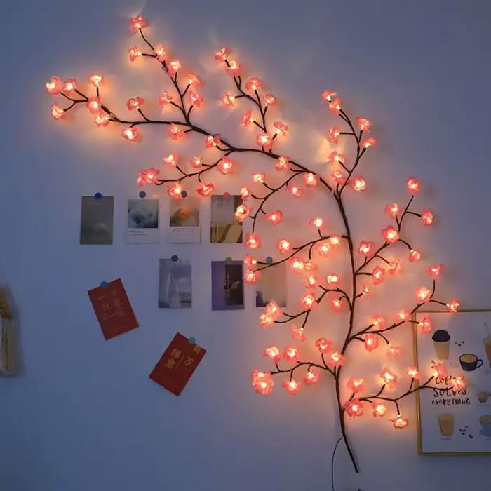 Cerise LED branche d'arbre lumières pour mur fleur de cerisier saule vigne brindille décor guirlande décorations de noël intérieur maison mur porte