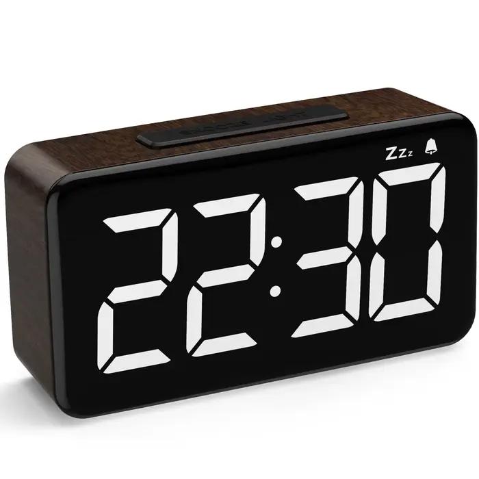 Horloge numérique LED moderne réveil en bois Snooze affichage temps électronique bureau