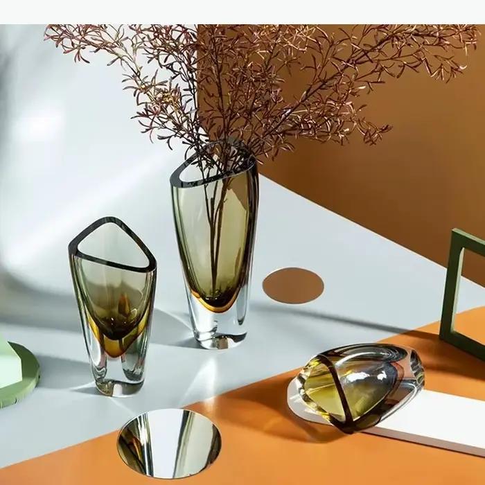 Vase en verre couleur ambre minimaliste, pots de fleurs hydroponiques, décoration de bureau, arrangement floral, vases floraux, décoration moderne pour la maison