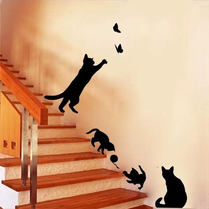 Autocollant mural chat jouant PVC pour décoration d'intérieur salon chambre bureau occassions spéciales