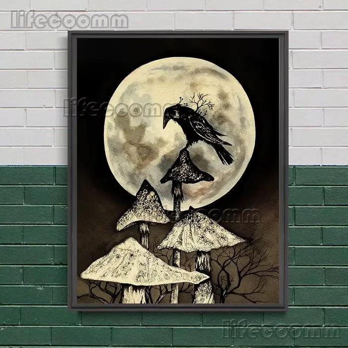 Toile d'art mural vintage corbeau à racines au sol peinture abstraite avec branches et fleurs décoration de maison imprimée sans cadre style abstrait modernes occasions spéciales