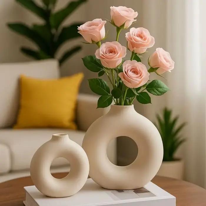 Ensemble de 2 vases creux nordiques modernes de qualité supérieure pour la décoration intérieure moderne
