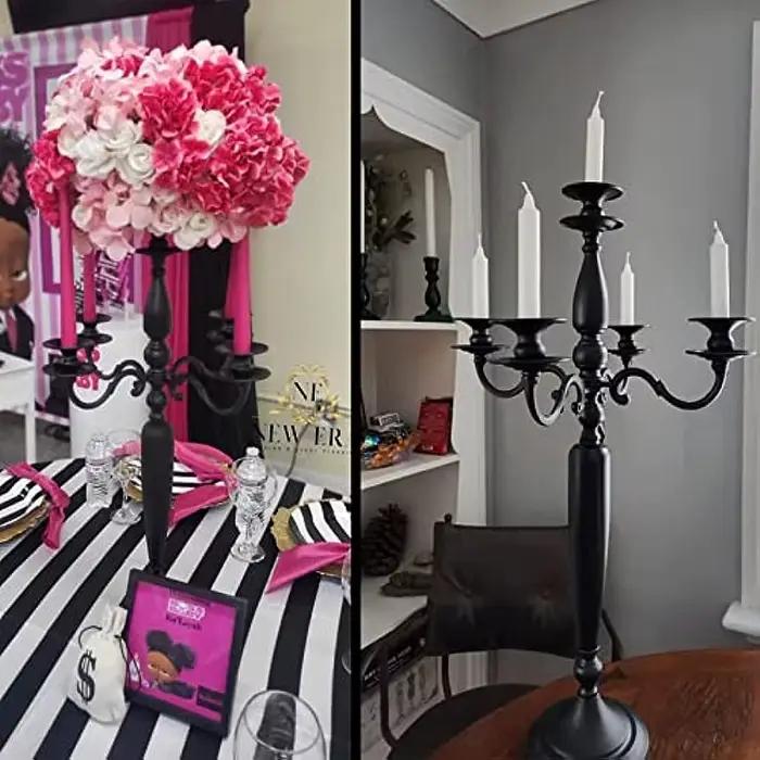 Candelabre en or noir 5 bras pour décoration de table élégante occasions spéciales mariage Noël