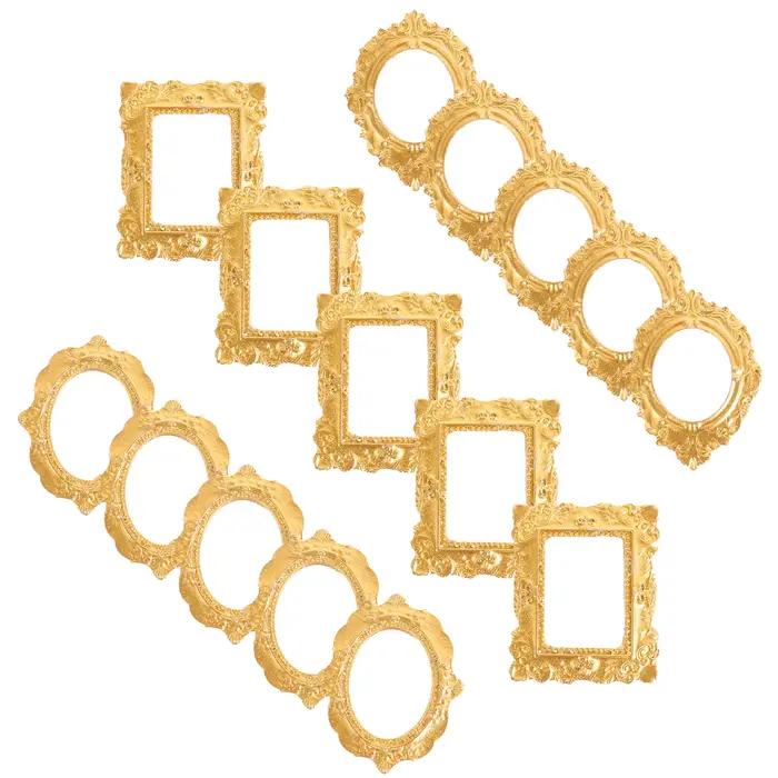 15 pièces de mini cadres photo ovales rétro dorés en résine